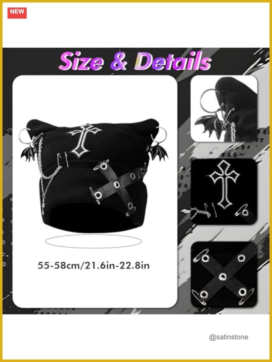 Grunge Cat Ear Beanie Set with Fingerless Gloves and Necklaces